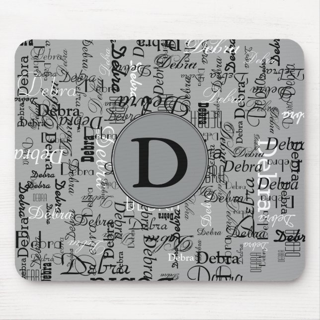 Personalisierte Bezeichnung Monogramm schwarz-weiß Mousepad (Vorne)