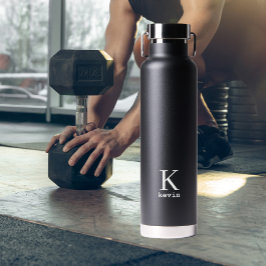 Personalisierte Bezeichnung Monogramm schwarz-weiß Trinkflasche