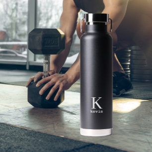 Personalisierte Bezeichnung Monogramm schwarz-weiß Trinkflasche