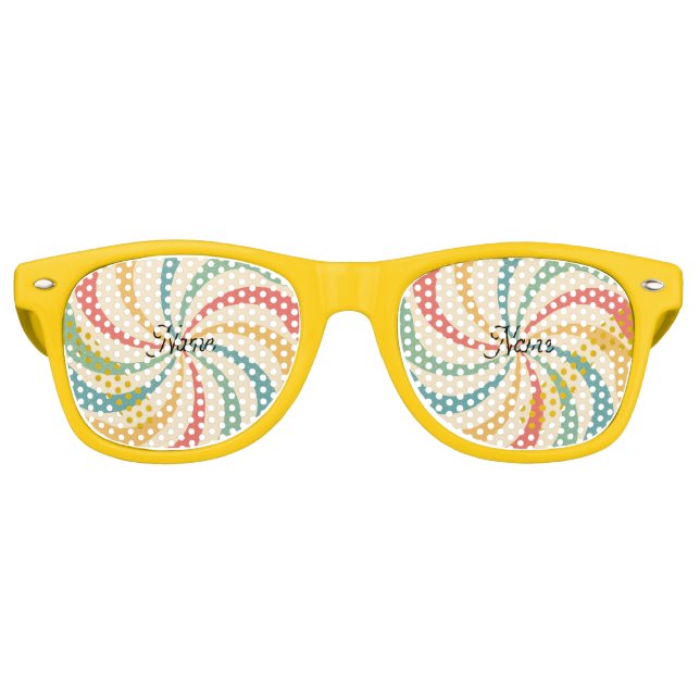 Personalisierte Bezeichnung Retro Streifen Typogra Partybrille (Vorderseite)