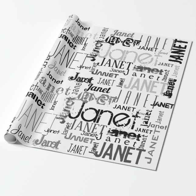 Personalisierte Bezeichnung Typografie Schwarz-Gra Geschenkpapier (Ungerollt)