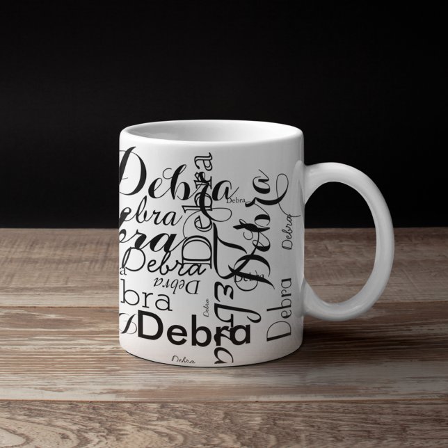 Personalisierte Bezeichnung Typografie Tasse (black and white name pattern)