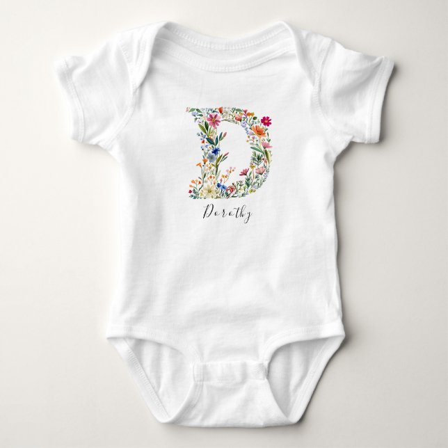 Personalisierte Bezeichnung und florale Monogramm  Baby Strampler (Vorderseite)