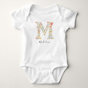 Personalisierte Bezeichnung und florale Monogramm  Baby Strampler
