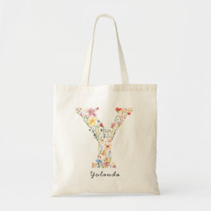 Personalisierte Bezeichnung und florale Monogramm Tragetasche