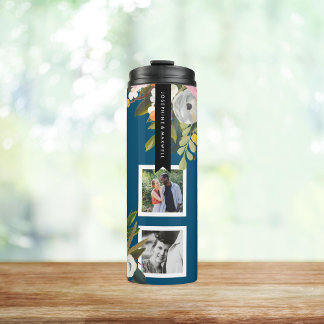 Personalisierte Bezeichnungen für farbige Blumenbi Thermosbecher