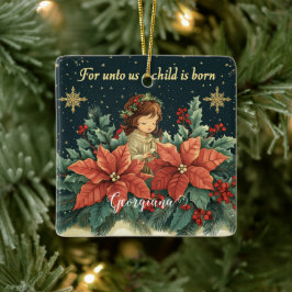 Personalisierte biblische Geburt Kind & Verse Keramikornament