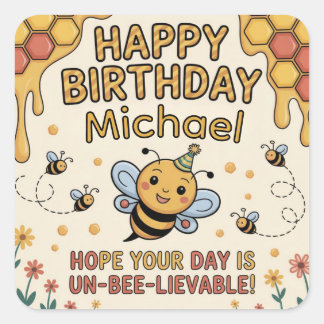 Personalisierte Biene-Birthday-Karte - Honigwaben- Quadratischer Aufkleber