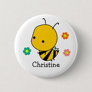 Personalisierte Biene und Blumen  Button