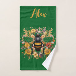 Personalisierte Bienen und Wildblumen - Badhandtuch Set