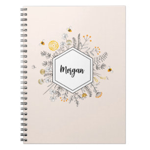 Personalisierte Bienenfloral Name Hexagon Blume Notizblock