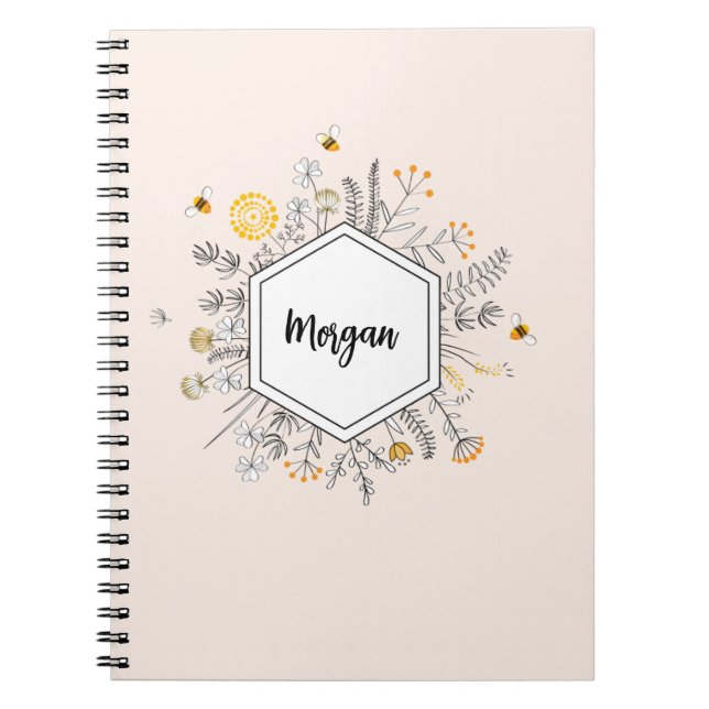Personalisierte Bienenfloral Name Hexagon Blume Notizblock (Vorderseite)