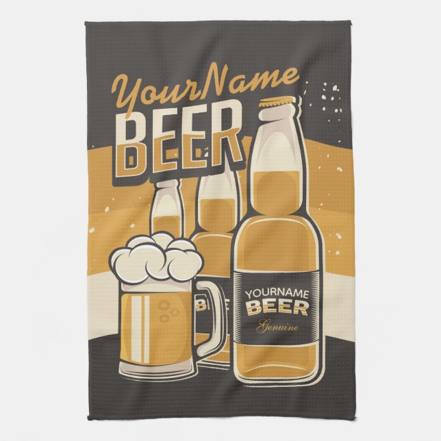 Personalisierte Bierflasche Sudsy Tasse Brauen Bar Geschirrtuch (Vertikal)