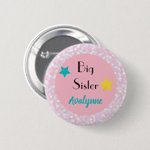Personalisierte Big Sister mit Stars Round Button