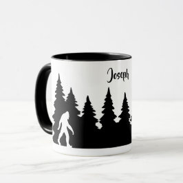 Personalisierte Bigfoot Sasquatch-Silhouette Wald Tasse