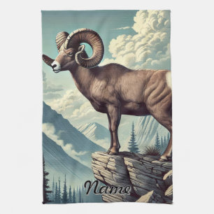 Personalisierte Bighorn Sheep auf einem Felsvorspr Geschirrtuch