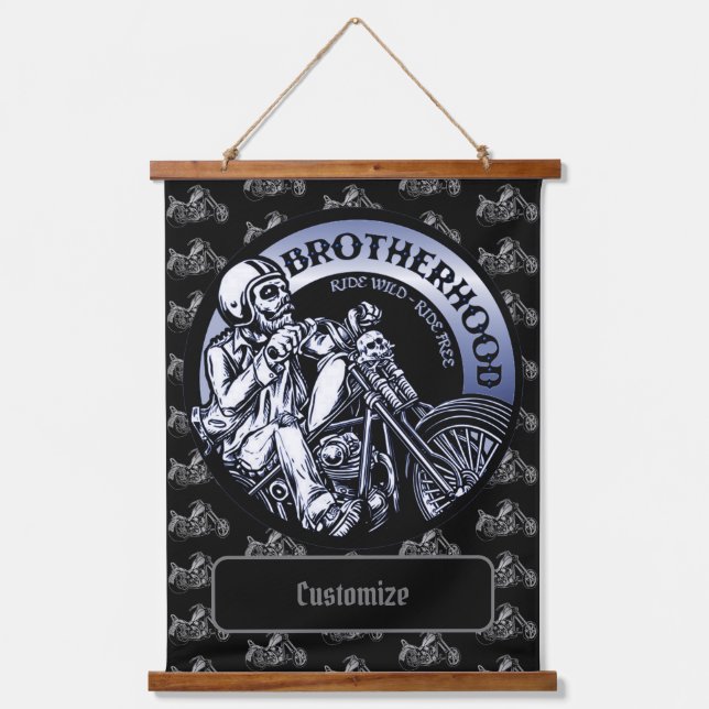 Personalisierte Biker-Bruderschaft Wandteppich Mit Holzrahmen (Vorderseite)