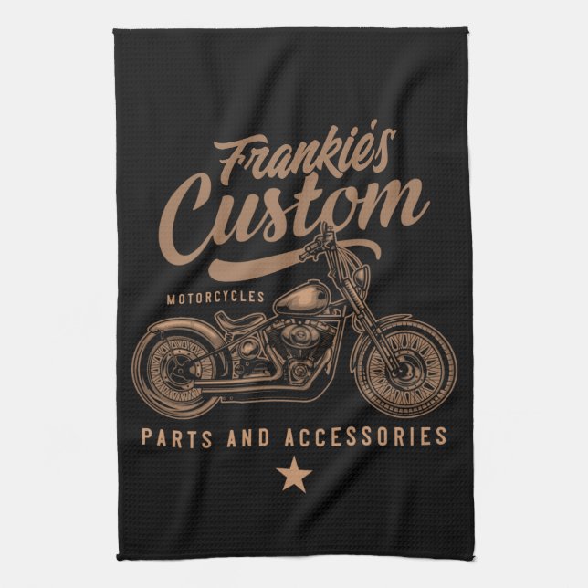 Personalisierte Biker Custom Bobber Motorradgarage Geschirrtuch (Vertikal)