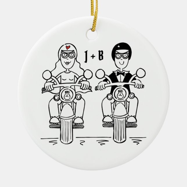 Personalisierte Biker Hochzeitsgeschenk Keramik De Keramik Ornament (Vorne)