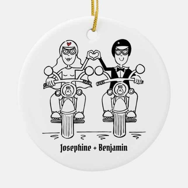 Personalisierte Biker Hochzeitsgeschenk Keramik De Keramik Ornament (Vorne)