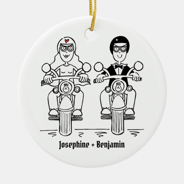 Personalisierte Biker Hochzeitsgeschenk Keramik De Ornament (Vorne)