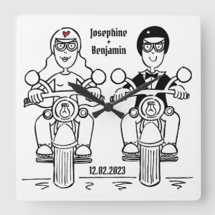 Personalisierte Biker Motorrad Hochzeit Akryllisch Quadratische Wanduhr