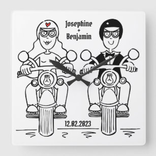 Personalisierte Biker Motorrad Hochzeit Akryllisch Quadratische Wanduhr