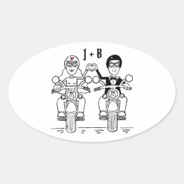 Personalisierte Biker-Motorrad-Hochzeitskleber Ovaler Aufkleber