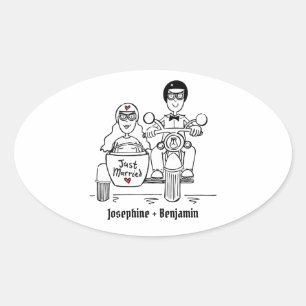 Personalisierte Biker-Motorrad-Hochzeitskleber Ovaler Aufkleber