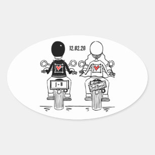 Personalisierte Biker-Motorrad-Hochzeitskleber Ovaler Aufkleber