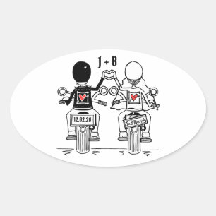 Personalisierte Biker-Motorrad-Hochzeitskleber Ovaler Aufkleber