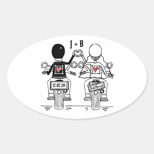 Personalisierte Biker-Motorrad-Hochzeitskleber Ovaler Aufkleber (Vorderseite)