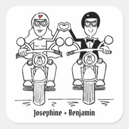 Personalisierte Biker-Motorrad-Hochzeitskleber Quadratischer Aufkleber