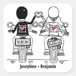Personalisierte Biker-Motorrad-Hochzeitskleber Quadratischer Aufkleber
