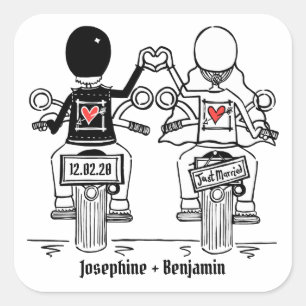 Personalisierte Biker-Motorrad-Hochzeitskleber Quadratischer Aufkleber