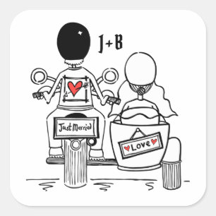 Personalisierte Biker-Motorrad-Hochzeitskleber Quadratischer Aufkleber