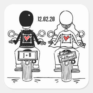 Personalisierte Biker-Motorrad-Hochzeitskleber Quadratischer Aufkleber