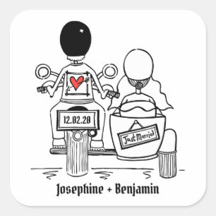 Personalisierte Biker-Motorrad-Hochzeitskleber Quadratischer Aufkleber