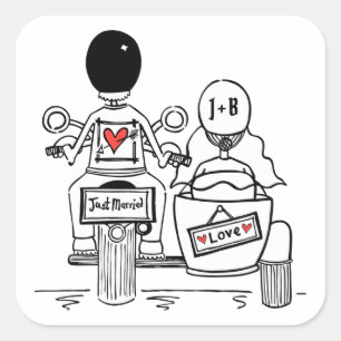 Personalisierte Biker-Motorrad-Hochzeitskleber Quadratischer Aufkleber