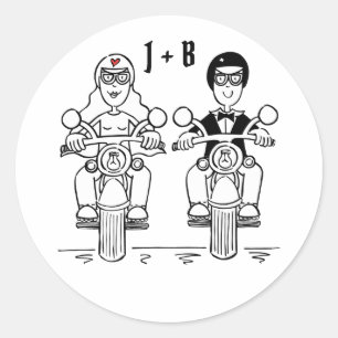 Personalisierte Biker-Motorrad-Hochzeitskleber Runder Aufkleber