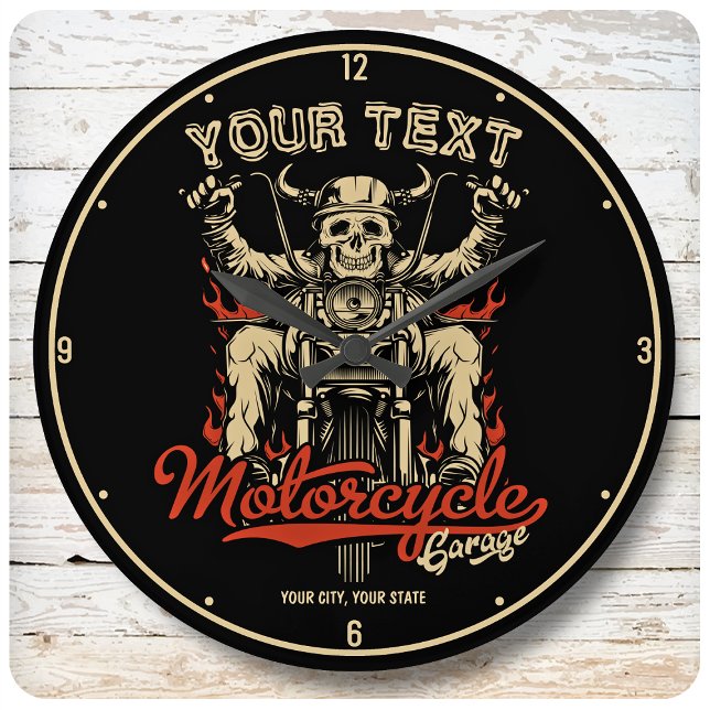 Personalisierte Biker Skeleton Motorrad Shop Garag Große Wanduhr (Von Creator hochgeladen)