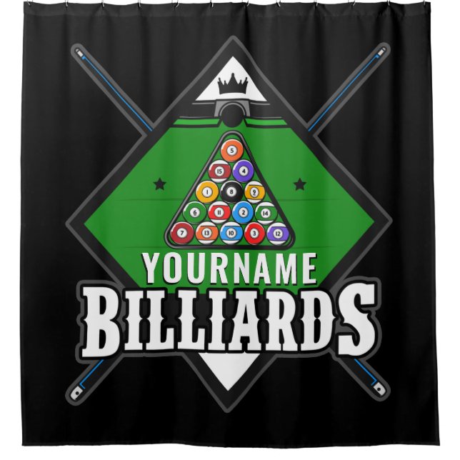 Personalisierte Billard NAME Cue Rack Pool Room Duschvorhang (Vorderseite)