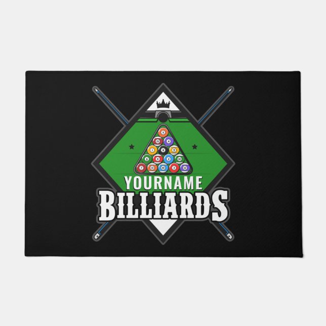 Personalisierte Billard NAME Cue Rack Pool Room Fußmatte (Vorderseite)