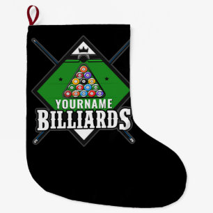 Personalisierte Billard NAME Cue Rack Pool Room Großer Weihnachtsstrumpf