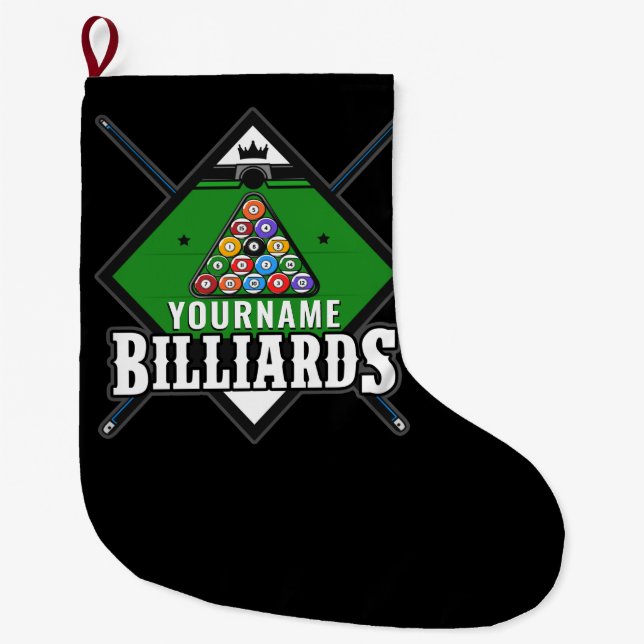 Personalisierte Billard NAME Cue Rack Pool Room Großer Weihnachtsstrumpf (Vorderseite)