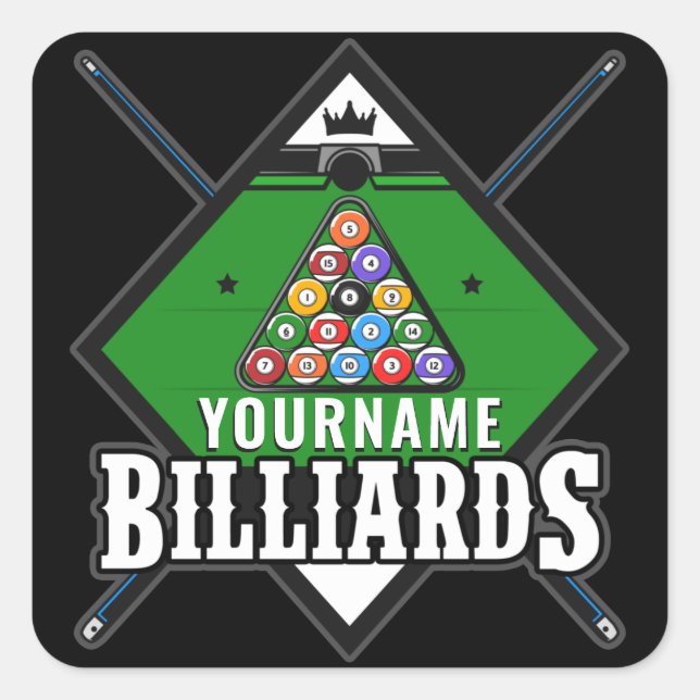 Personalisierte Billard NAME Cue Rack Pool Room Quadratischer Aufkleber (Vorderseite)