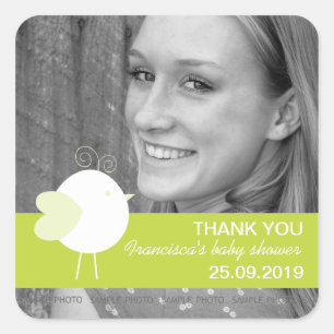 Personalisierte Bird Baby Shower favorisiert Foto  Quadratischer Aufkleber