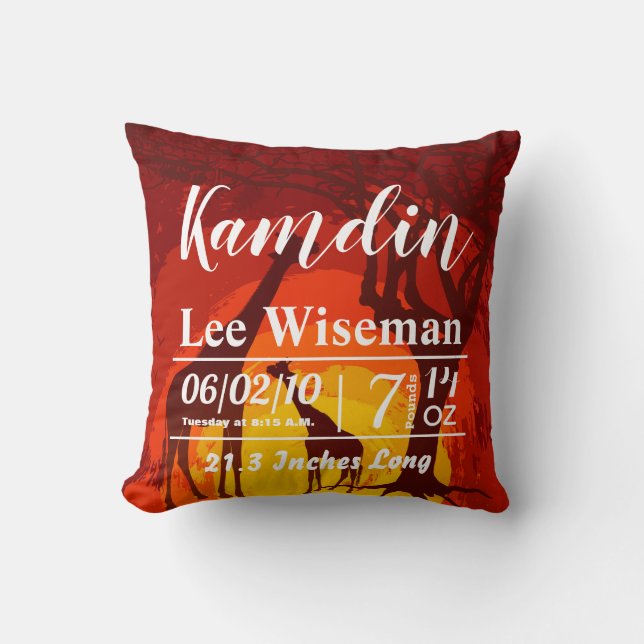 Personalisierte Birth Pillow African Safari Giraff Kissen (Vorderseite)