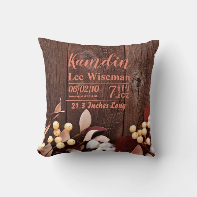 Personalisierte Birth Pillow Cotton Branch in Dark Kissen (Vorderseite)