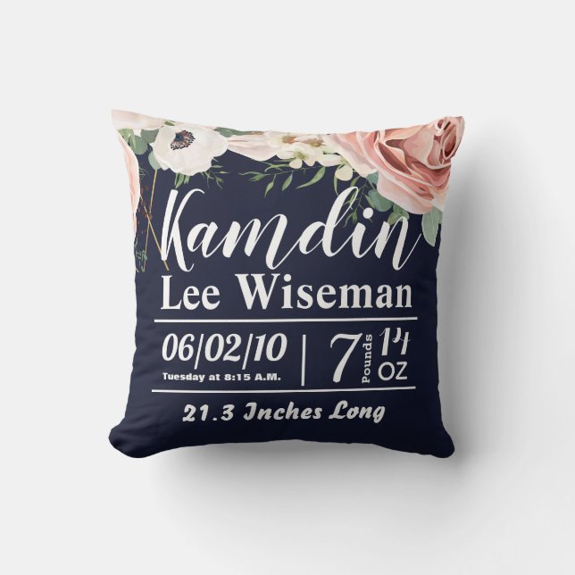 Personalisierte Birth Pillow Geometric Garden Navy Kissen (Vorderseite)